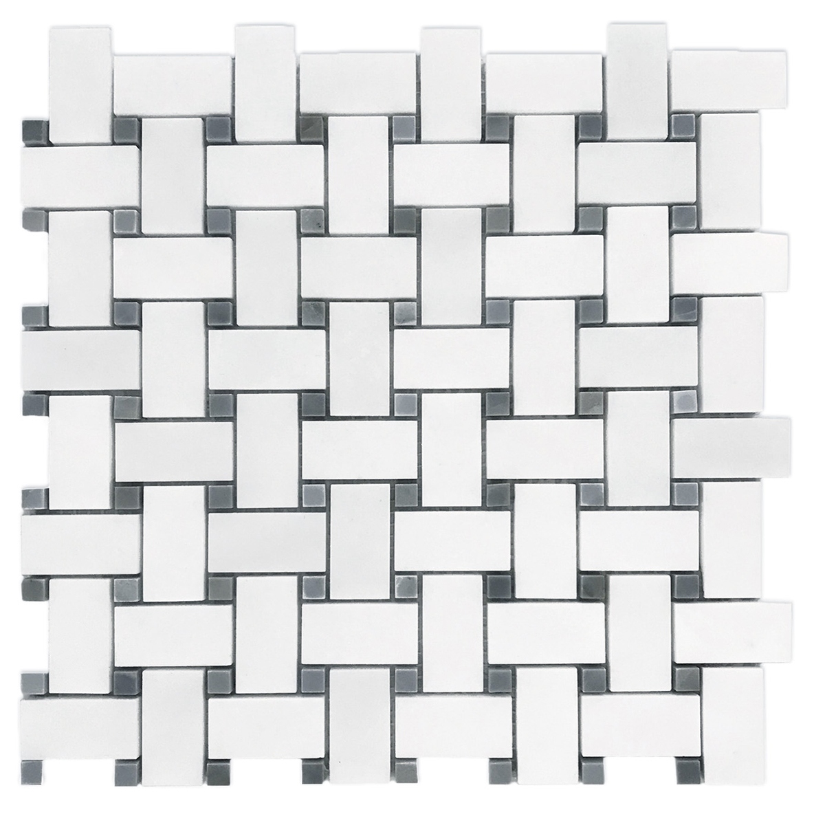 Basketweave Mosaic White Snow, Blue Saveh Polished
