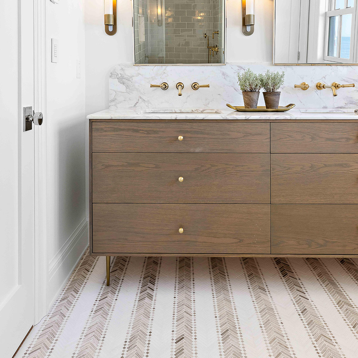 Manor Stripe 2. White Thassos, White Stratta Honed - Image 2
