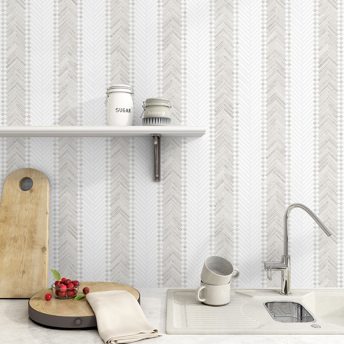 Manor Stripe 2. White Thassos, White Stratta Honed - Image 3