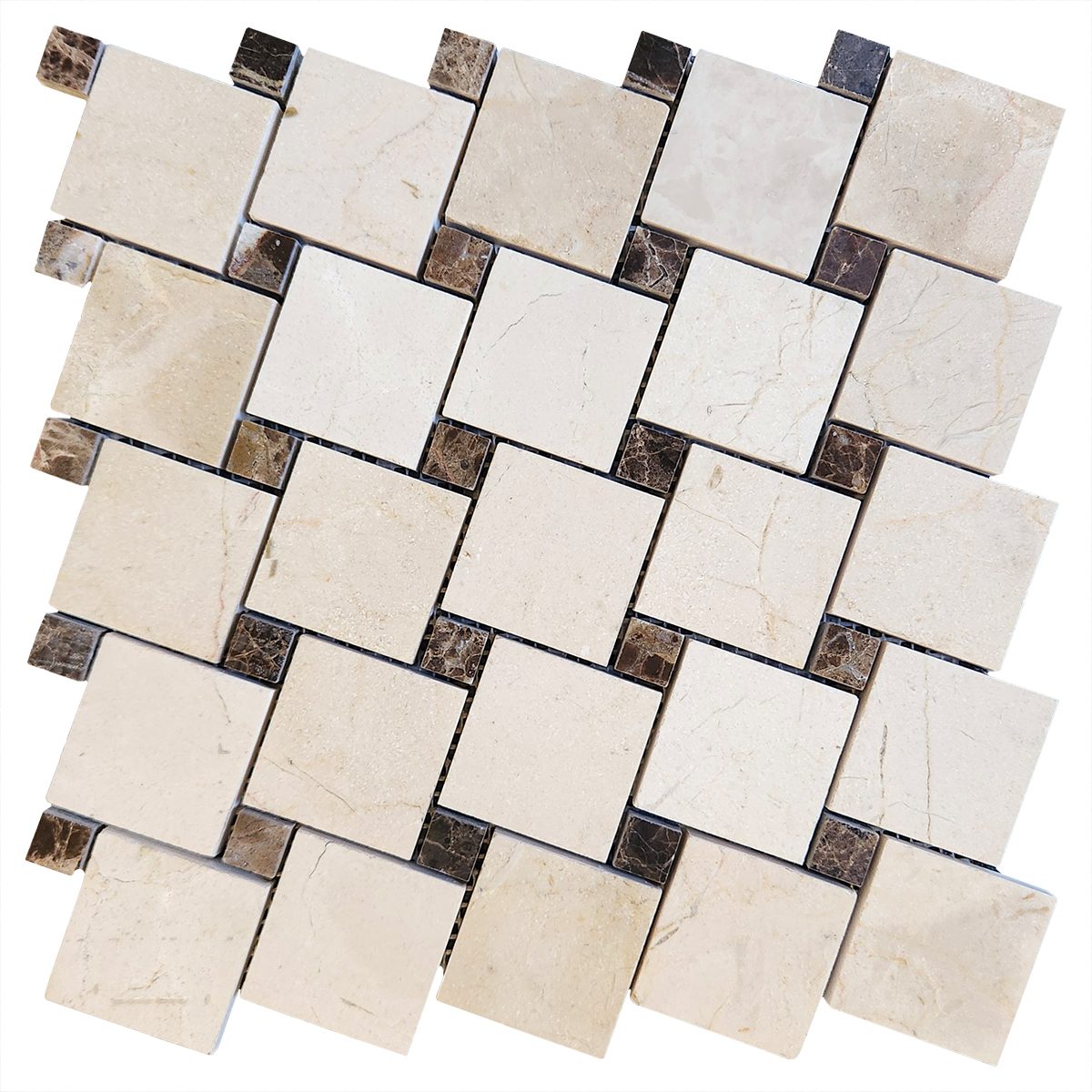 Off-Set 2" x 2" Cream Marfil, Brown Emperador Dark Polished